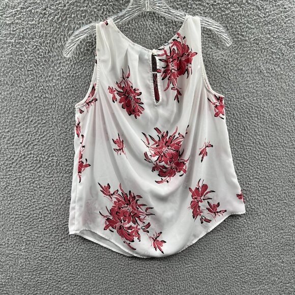 Worthington Women Top Medium White Floral Sleeveless Keyhole Back Shirt‎ - Picture 2 of 8